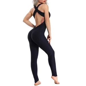 Criss Cross Halter Backless Work Out Jumpsuit