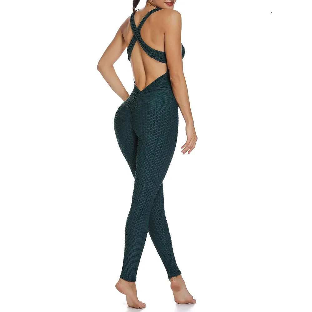 Criss Cross Halter Backless Work Out Jumpsuit