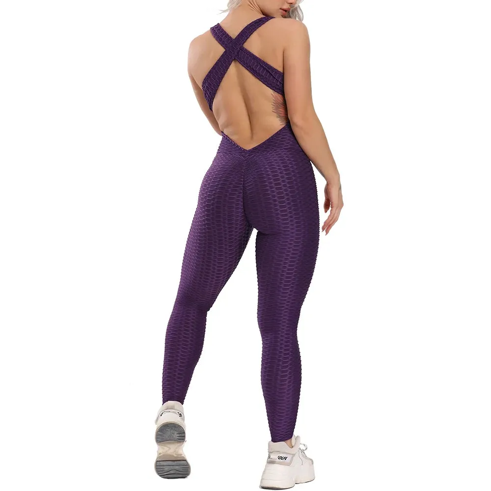 Criss Cross Halter Backless Work Out Jumpsuit