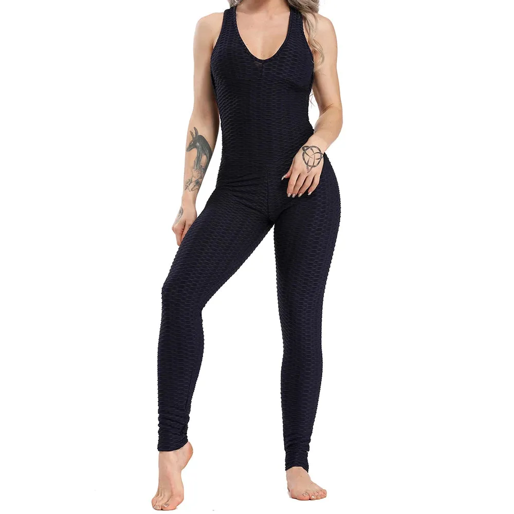 Criss Cross Halter Backless Work Out Jumpsuit