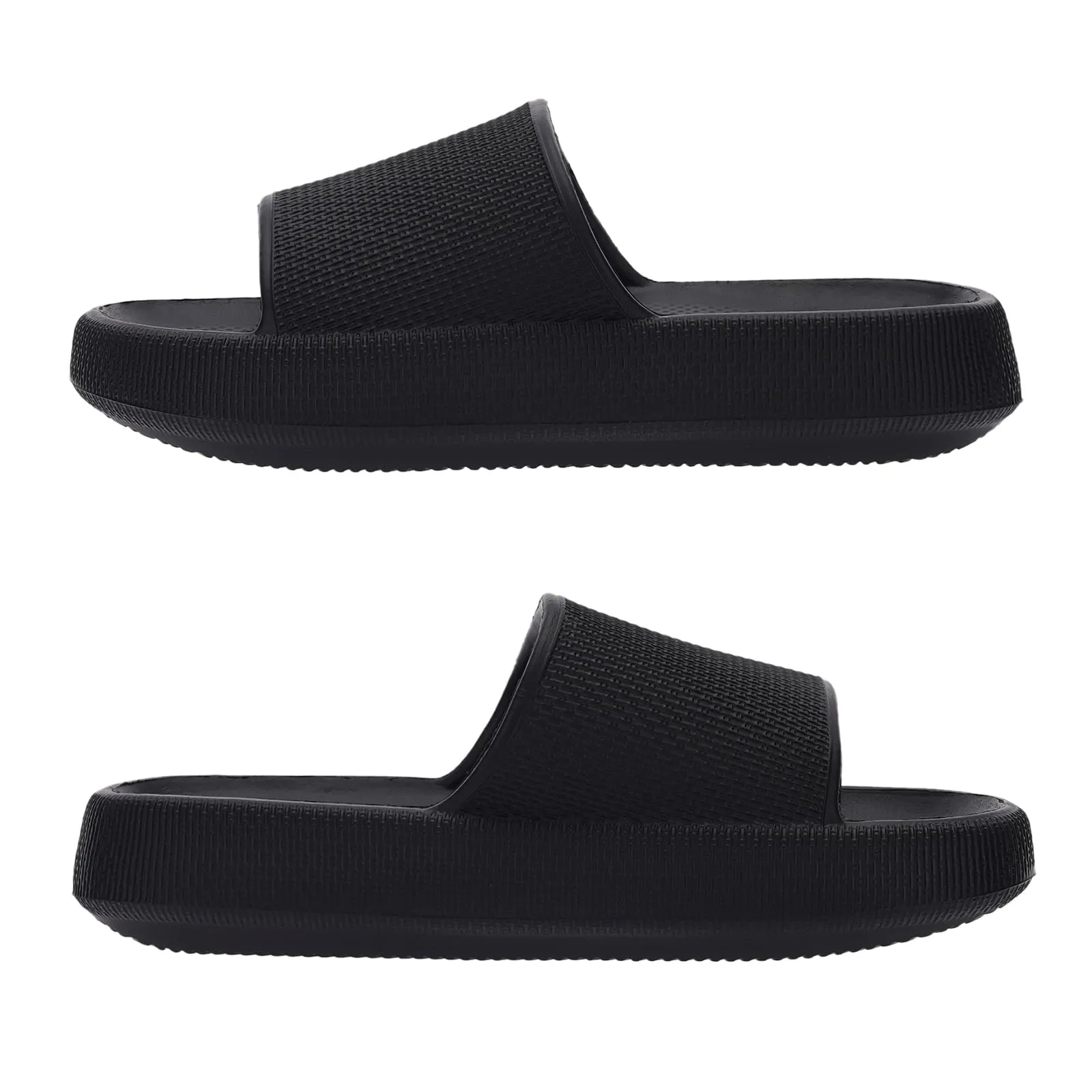 Joomra Shower Slippers for Women Mens Foam Pillow House Shower Bath Bathroom Puffy Home Platform Sandals Cushion Slides for Ladies Female Male Sandles Black 39-40