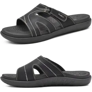 KuaiLu Womens Fashion Orthotic Slides Ladies Lightweight Athletic Yoga Mat Sandals Slip On Thick Cushion Slippers Sandals With Comfortable Plantar Fasciitis Arch Support, Black, 10.5